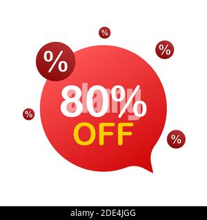 Banner sconto del 80% su sconti. Sconto prezzo tag. promozione sconto del 80% icona piatta con ombra lunga. Illustrazione vettoriale. Illustrazione Vettoriale