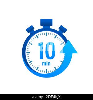 Icona del vettore cronometro per 10 minuti. Icona del cronometro in stile piatto, timer su sfondo a colori. Illustrazione vettoriale. Illustrazione Vettoriale