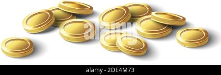monete d'oro vettoriali 3d realistiche. Icona isolata su sfondo bianco. Illustrazione Vettoriale