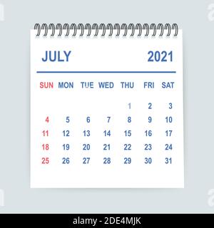 Luglio 2021 Calendario Leaf. Calendario 2021 in stile piatto. Illustrazione vettoriale. Illustrazione Vettoriale