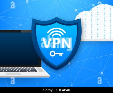 Concetto di connessione VPN sicura. Panoramica sulla connettività della rete privata virtuale. Illustrazione di stock vettoriale. Illustrazione Vettoriale