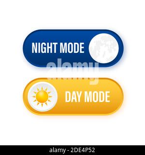 Pulsante con modalità notturna su sfondo scuro. Progettazione dell'interfaccia utente. Tema scuro. Concetto di progettazione dell'interfaccia app. Illustrazione di stock vettoriale. Illustrazione Vettoriale