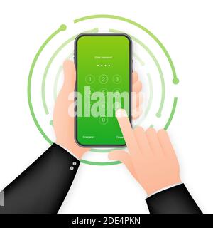 Modello sfondo smartphone password di autenticazione blocco schermo. Immagine della password di blocco dello schermo di riconoscimento dell'ID del telefono o del codice di accesso della schermata di blocco Illustrazione Vettoriale