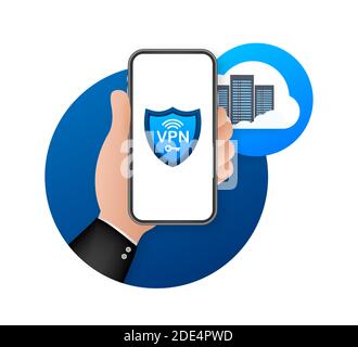 Concetto di connessione VPN sicura. Panoramica sulla connettività della rete privata virtuale. Illustrazione di stock vettoriale. Illustrazione Vettoriale
