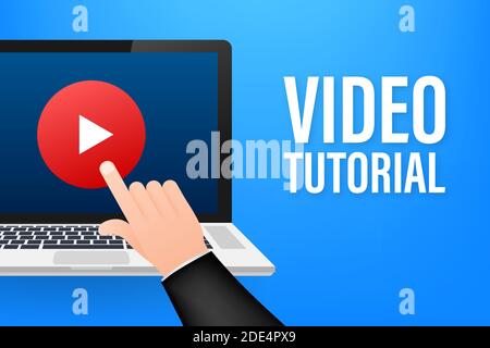 Tutorial video concetto icona. Lo studio e lo sfondo di apprendimento, insegnamento a distanza e la crescita della conoscenza. Video conferenze e webinar icona, internet e Illustrazione Vettoriale
