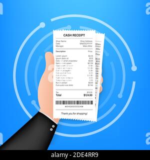Icona ricevuta in stile piatto isolata su uno sfondo colorato. Firma fattura. Modello di fattura atm o assegno finanziario cartaceo del ristorante. Stock vettoriale Illustrazione Vettoriale