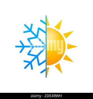 Cambiamento climatico. Simbolo di sole e fiocco di neve. Illustrazione di stock vettoriale. Illustrazione Vettoriale