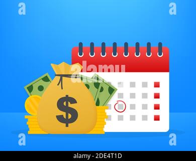 Giorno delle tasse. Concetto di data di pagamento o Payday prestito come un calendario con denaro. Illustrazione vettoriale. Illustrazione Vettoriale