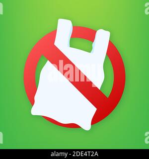 Dire di no al poster dei sacchetti di plastica. La campagna per ridurre l'uso di sacchetti di plastica da mettere. Illustrazione di stock vettoriale. Illustrazione Vettoriale