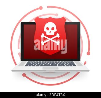 Attacco informatico. Phishing dati con gancio da pesca, laptop, sicurezza internet. Illustrazione di stock vettoriale. Illustrazione Vettoriale