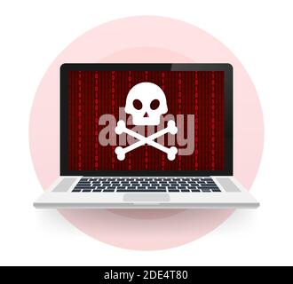 Attacco informatico. Phishing dati con gancio da pesca, laptop, sicurezza internet. Illustrazione di stock vettoriale. Illustrazione Vettoriale