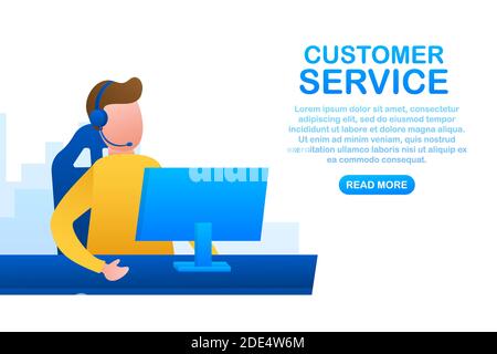 Servizio clienti. Pagina di destinazione del call center. Centro di supporto online, assistenza. Illustrazione di stock vettoriale. Illustrazione Vettoriale