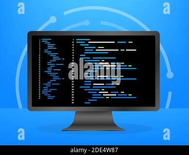 Digital codice java di testo. Il software per computer di codifica il concetto di vettore. La codifica di programmazione java script, programma digitale il codice sullo schermo illustrazione. Vettore Illustrazione Vettoriale