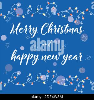 CuteWish voi un natale allegro ed i biglietti felici del nuovo year.Greeting. Poster, stampe e home decor.Templates per le feste.Social media post. Natale. Blu Illustrazione Vettoriale