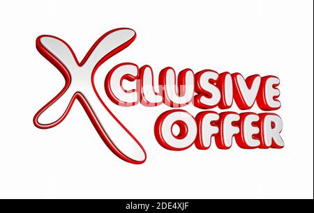 Offerta esclusiva (Xclusive) rendering 3D in rosso e bianco - Isolato su bianco (Cutout) Foto Stock