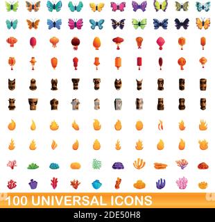 100 universal set di icone. Cartoon illustrazione di 100 icone universali set di vettore isolato su sfondo bianco Illustrazione Vettoriale