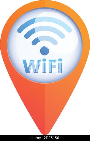 Icona a forma di pin della mappa della zona wi-fi gratuita. Cartoon della mappa libera zona wifi icona vettore pin per il web design isolato su sfondo bianco Illustrazione Vettoriale