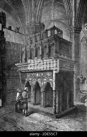 Tomba di Edward il Confessore, fondatore di Westminster Abbey, Londra, Inghilterra. Illustrazione antica. 1884. Foto Stock