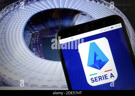 KONSKIE, POLONIA - 11 gennaio 2020: Logo serie A visualizzato sul telefono cellulare Foto Stock