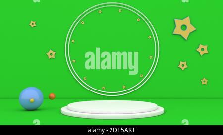 Minimal 3d mockup con concetto di comunicazione aziendale verde podio bianco rendering 3d Foto Stock