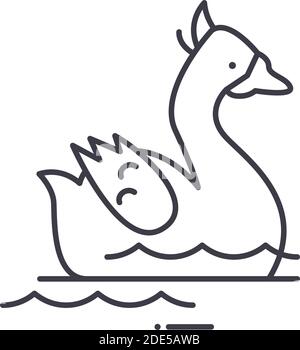 Icona delle oche, illustrazione isolata lineare, vettore di linee sottili, segno di disegno web, simbolo di concetto di contorno con tratto modificabile su sfondo bianco. Illustrazione Vettoriale