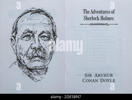 Il libro The Adventures of Sherlock Holmes - romanzo di Sir Arthur Conan Doyle. Pagina del titolo e disegno dell'autore. Foto Stock