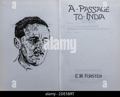 Un passaggio al libro dell'India - romanzo di E. M. Forster. Pagina del titolo e disegno dell'autore. Foto Stock