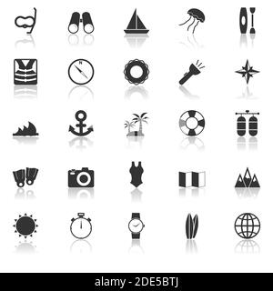 Icone di immersione con riflessione su sfondo bianco, vettore stock Illustrazione Vettoriale