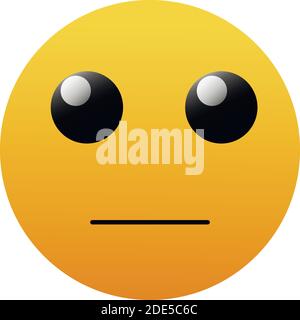 Emoticon giallo-neutro vettoriale con occhi aperti e bocca su sfondo bianco. Divertente cartone animato poker faccia Emoji icona. Illustrazione Vettoriale