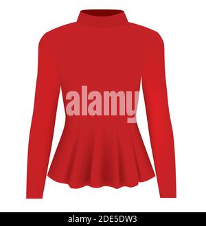 Donna blusa rossa collo lungo. Vettore Illustrazione Vettoriale