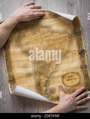 Vecchia mappa del Sud America dal 1859. La mappa mostra i confini contemporanei dei paesi. Foto Stock