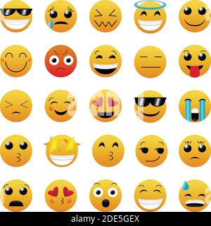 Set di emoticon cute su sfondo bianco. Illustrazione vettoriale isolata. Illustrazione Vettoriale