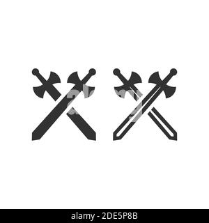 Icona del vettore di spade o braccia incrociate. Gioco, battaglia glifo nero simbolo. Illustrazione Vettoriale