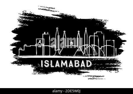 Islamabad Pakistan City Skyline Silhouette. Schizzo disegnato a mano. Concetto di viaggio d'affari e turismo con architettura storica. Illustrazione vettoriale. Illustrazione Vettoriale