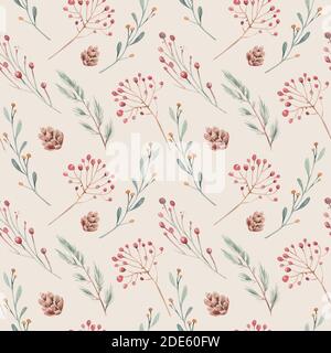 motivo floreale senza cuciture acquerello. Grande set di elementi floreali acquerelli. Può essere usato per le schede, gli inviti, le schede di salvataggio della data e molto altro Foto Stock