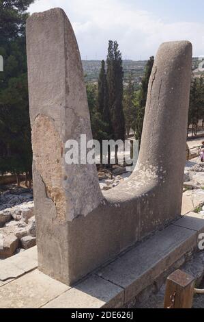 I Corni di Consacrazione ricostruiti nel Palazzo di Cnosso, Creta (Grecia) Foto Stock