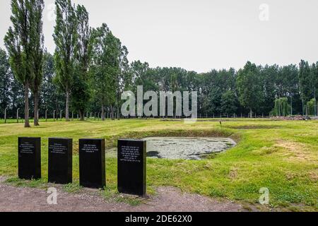 Auschwitz, Polonia - 30 luglio 2018: Tomba di massa nel campo di concentramento di Auschwitz Birkenau, Polonia Foto Stock