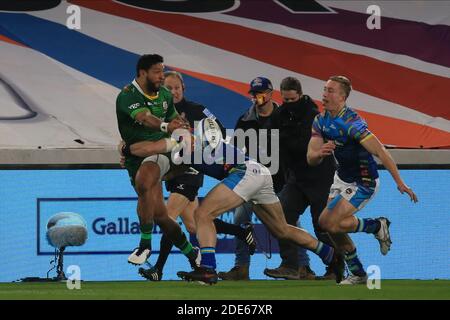 Londra, Inghilterra. 29 novembre 2020. Curtis Rona of London Irish durante il Gallagher Premiership match tra London Irish e Leicester Tigers al Brentford Community Stadium. Credit: Richard Perriman/Alamy Live News Foto Stock