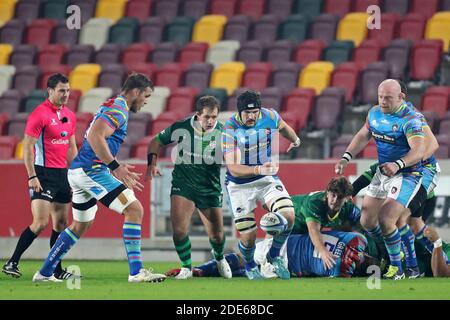 LONDRA, INGHILTERRA. 29 NOVEMBRE il blocco delle tigri di Leicester Harry Wells si tiene sul pallone durante la partita della Gallagher Premiership tra London Irish e Leicester Tigers al Brentford Community Stadium di Brentford, Londra, domenica 29 novembre 2020. (Credit: Jon Bromley | MI News) Credit: MI News & Sport /Alamy Live News Foto Stock