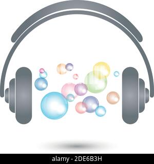 Cuffie, equalizzatore, audio, musica, logo Illustrazione Vettoriale