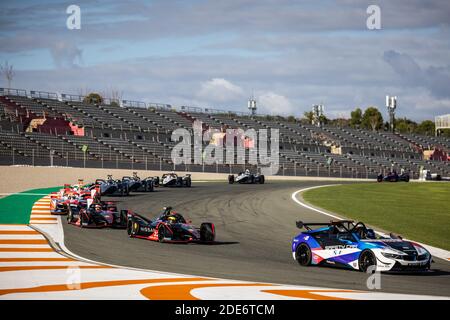 Bruno Correia, Safety Car driver, 22 Rowland Oliver (gbr), Nissan e.dams, Nissan IM02, Action 23 Buemi Sebastien (swi), Nissan e.dams, Nissan IM02, azione durante i test pre-stagione di Valencia per il Campionato Mondiale di Formula e ABB FIA 2020-21, sul circuito Ricardo Tormo, dal 28 novembre al 1 dicembre 2020 a Valencia, Spagna - Photo Germain Hazard / DPPI / LM Foto Stock