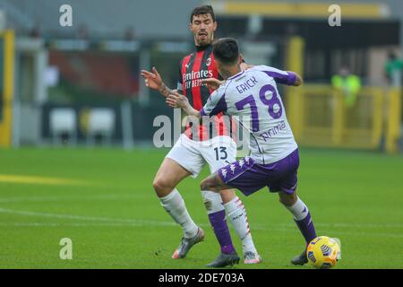 Alessio Romagnoli durante il campionato italiano Serie UNA partita di calcio tra AC Milan e AC Fiorentina il 29 novembre 2020 allo stadio San Siro di Milano - Foto Morgese-Rossini / DPPI / LM Foto Stock