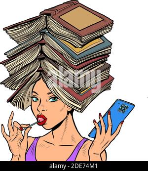 Una donna intelligente e ben letta con libri Illustrazione Vettoriale