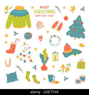 Higge christmas.Winter Holiday decor, regalo, abbigliamento Illustrazione Vettoriale