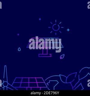 Icona vettoriale della linea di gradiente della batteria solare, semplice illustrazione su sfondo blu scuro, eco-attivismo relativo al bordo inferiore. Illustrazione Vettoriale
