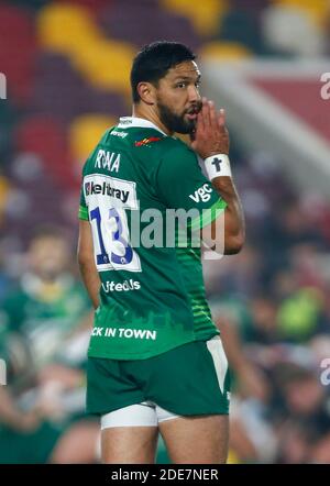 BRENTFORD, INGHILTERRA - NOVEMBRE 29: Curtis Rona of London Irish durante la prima Gallagher tra London Irish e Leicester Tigers al Brentford Community Stadium di Brentford, Regno Unito il 29 Novembre 2020 Credit: Action Foto Sport/Alamy Live News Foto Stock