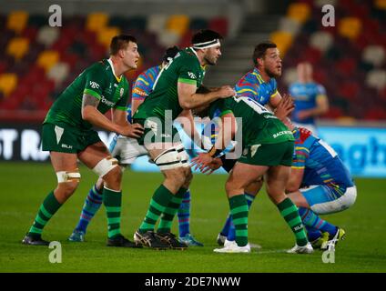 BRENTFORD, INGHILTERRA - NOVEMBRE 29: L-R Agustin Creevy of London Irish e Matt Rogerson of London Irish durante la premiership Gallagher tra London Irish e Leicester Tigers al Brentford Community Stadium, Brentford, UK il 29 Novembre 2020 Credit: Action Foto Sport/Alamy Live News Foto Stock