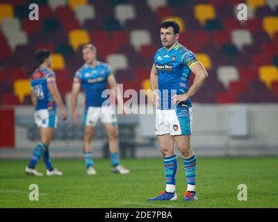 BRENTFORD, INGHILTERRA - NOVEMBRE 29: Matt Scott di Leicester Tigers durante la premiership Gallagher tra London Irish e Leicester Tigers al Brentford Community Stadium, Brentford, Regno Unito il 29 Novembre 2020 Credit: Action Foto Sport/Alamy Live News Foto Stock