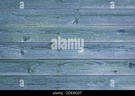 vecchia struttura in legno sbiadito naturalmente, parete grigia con vernice shabby verde blu Foto Stock