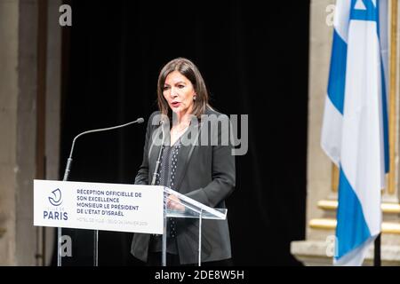 Anne Hidalgo, Sindaco di Parigi, riceve il Presidente dello Stato d'Israele Reuven Rivlin al Municipio di Parigi alla presenza di Francis Kalifat, presidente del CRIF, Joel Mergui, presidente del Concistoro di Parigi e Ariel Goldmann, presidente dei Fondi sociali unificati ebraici, Parigi, Francia, 24 gennaio 2019. Foto di Daniel Derajinski/ABACAPRESS.COM Foto Stock